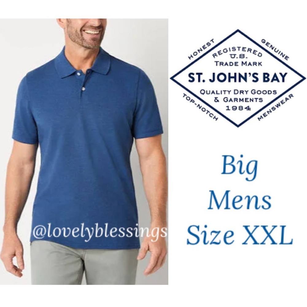 Blue Polo Shirt St Johns Bay Collar Short Sleeve Polo Big Men Size XXL